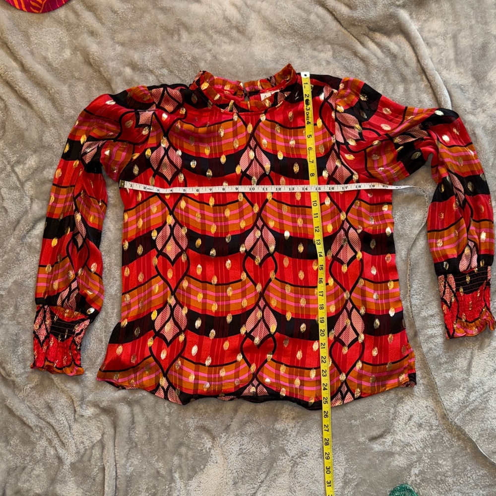 Joie Red and Pink Patterned Blouse